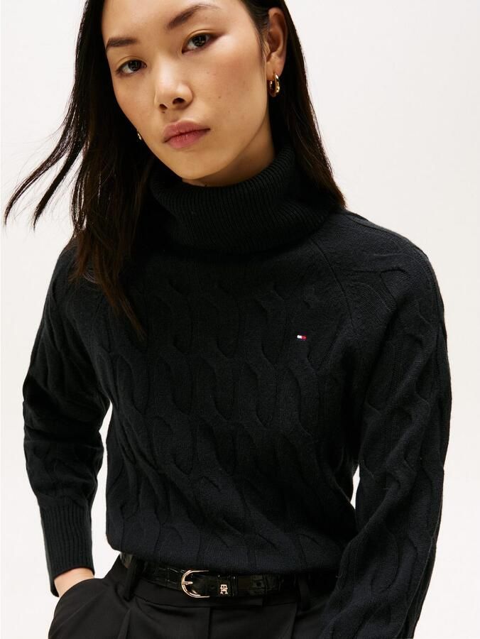 Tommy Hilfiger Coltrui SOFT WOOL CABLE ROLL-NK LS SWT met kabelpatroon van zuivere wol - Foto 2