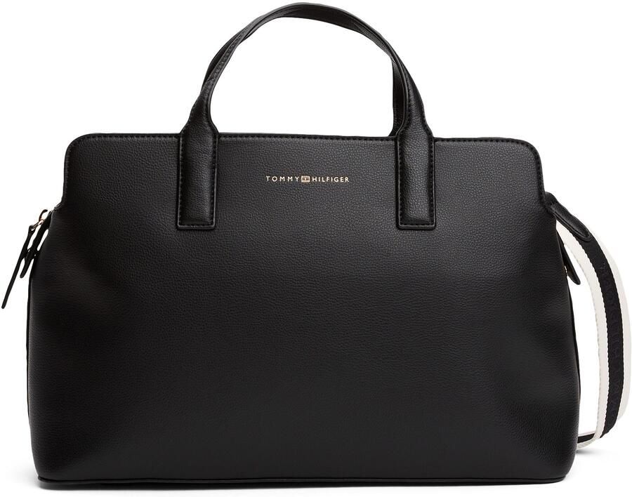 Tommy Hilfiger Draagtas TH LOGOTAPE SATCHEL dames schoudertas zakelijke tas met goudkleurig logo - Foto 5