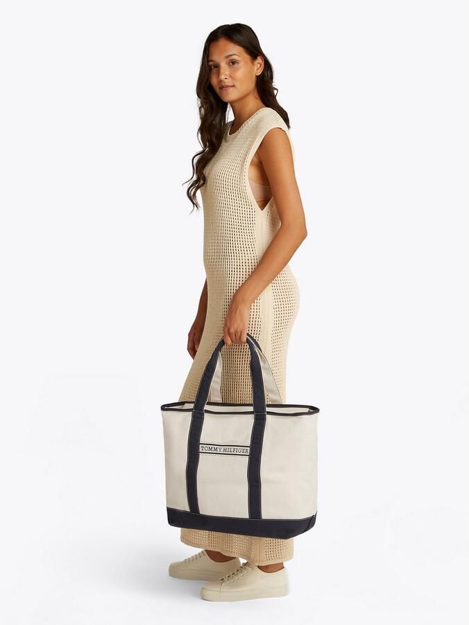 Tommy Hilfiger Draagtas TH SUMMER CANVAS TOTE dames handtas schoudertas strandtas met contrastafwerking - Foto 3