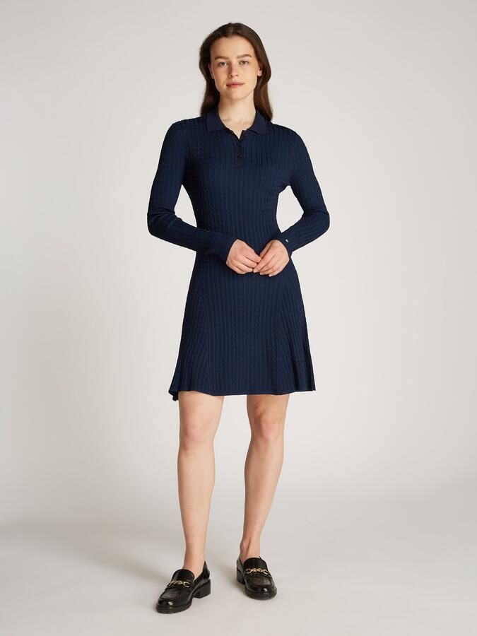 Tommy Hilfiger Gebreide jurk RAYON CABLE F&F LS MIDI DRESS met kabelpatroon metalen label - Foto 4