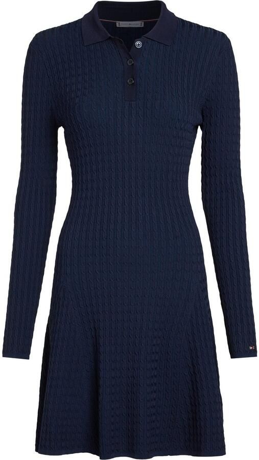 Tommy Hilfiger Gebreide jurk RAYON CABLE F&F LS MIDI DRESS met kabelpatroon metalen label - Foto 3