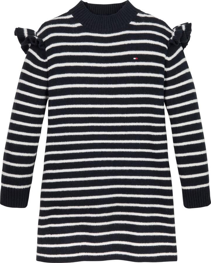 Tommy Hilfiger Gebreide jurk RUFFLE SKATER DRESS LS Baby tot 2 jaar met streepmotief