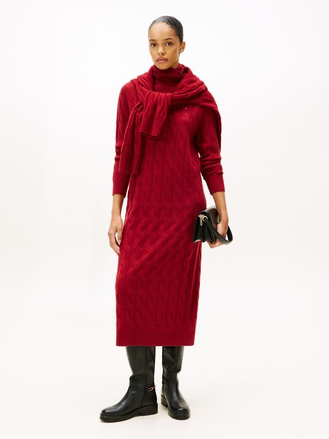 Tommy Hilfiger Gebreide jurk SOFT WOOL CABLE ROLL-NK LS DRESS met kabelpatroon van zuivere wol - Foto 5