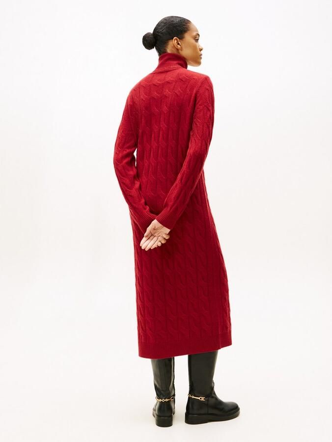 Tommy Hilfiger Gebreide jurk SOFT WOOL CABLE ROLL-NK LS DRESS met kabelpatroon van zuivere wol - Foto 3