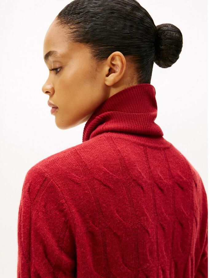 Tommy Hilfiger Gebreide jurk SOFT WOOL CABLE ROLL-NK LS DRESS met kabelpatroon van zuivere wol