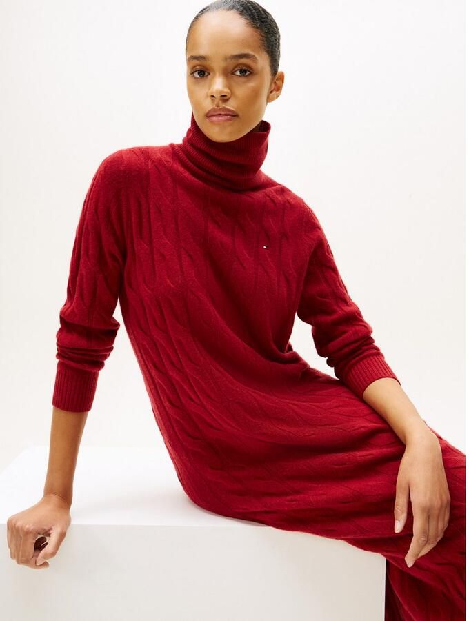 Tommy Hilfiger Gebreide jurk SOFT WOOL CABLE ROLL-NK LS DRESS met kabelpatroon van zuivere wol - Foto 2