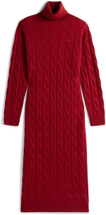 Tommy Hilfiger Gebreide jurk SOFT WOOL CABLE ROLL-NK LS DRESS met kabelpatroon van zuivere wol - Foto 4