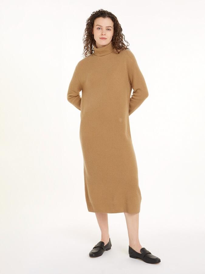 Tommy Hilfiger Gebreide jurk WOOL CASH ROLL-NK LONG DRESS met logo-borduursel in riblook - Foto 8