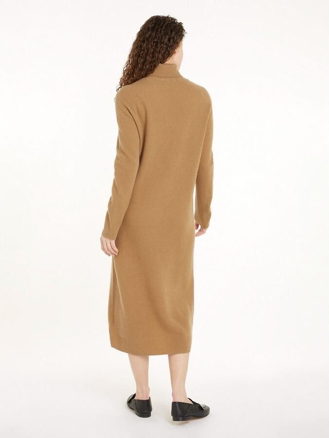 Tommy Hilfiger Gebreide jurk WOOL CASH ROLL-NK LONG DRESS met logo-borduursel in riblook - Foto 3
