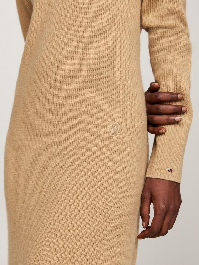 Tommy Hilfiger Gebreide jurk WOOL CASH ROLL-NK LONG DRESS met logo-borduursel in riblook - Foto 4