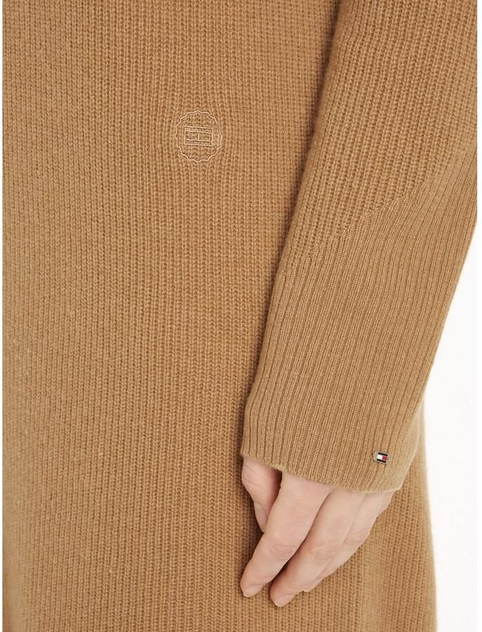 Tommy Hilfiger Gebreide jurk WOOL CASH ROLL-NK LONG DRESS met logo-borduursel in riblook