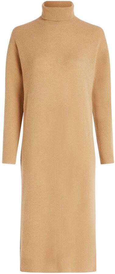 Tommy Hilfiger Gebreide jurk WOOL CASH ROLL-NK LONG DRESS met logo-borduursel in riblook - Foto 7