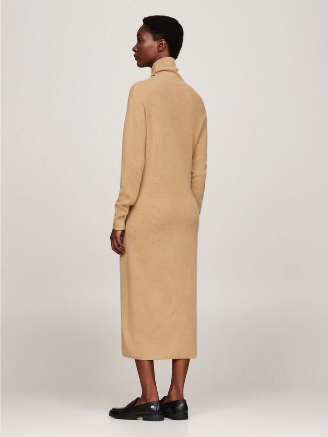 Tommy Hilfiger Gebreide jurk WOOL CASH ROLL-NK LONG DRESS met logo-borduursel in riblook - Foto 6