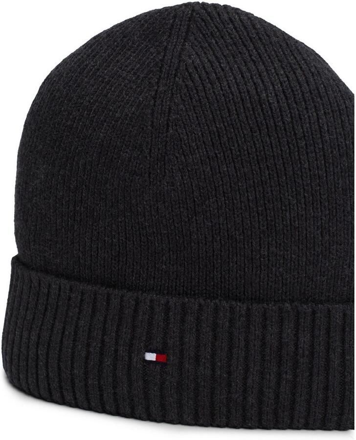 Tommy Hilfiger Gebreide muts TH FLAG PIMA COTTON BEANIE met logoborduurwerk met kasjmier aandeel Unisex