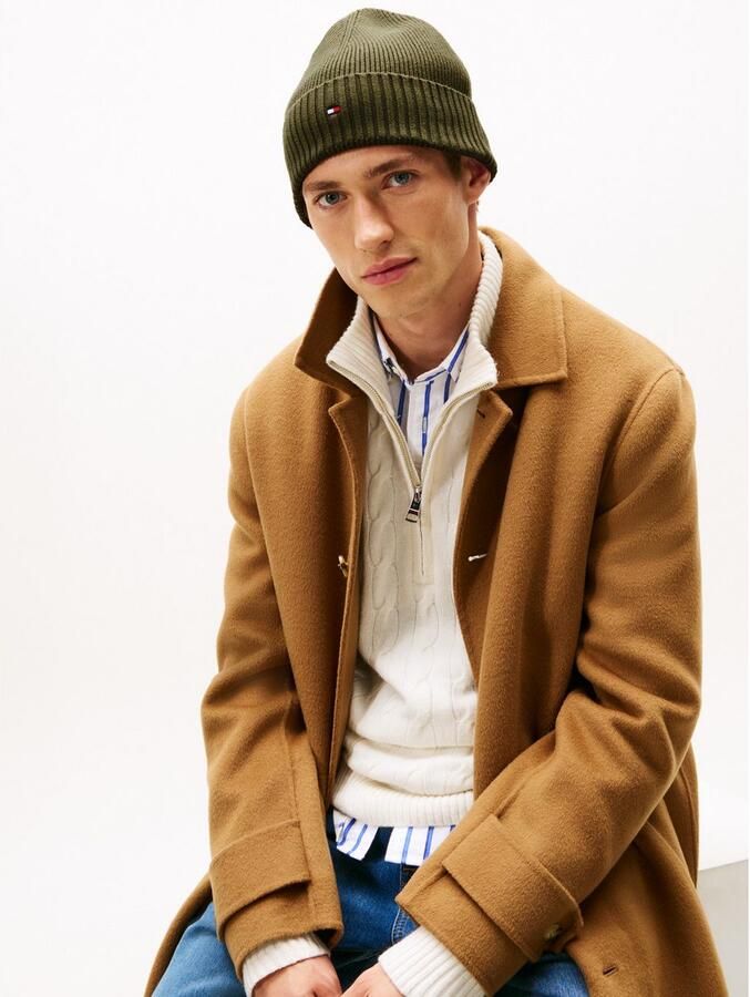 Tommy Hilfiger Gebreide muts TH FLAG PIMA COTTON BEANIE met logoborduurwerk met kasjmier aandeel Unisex