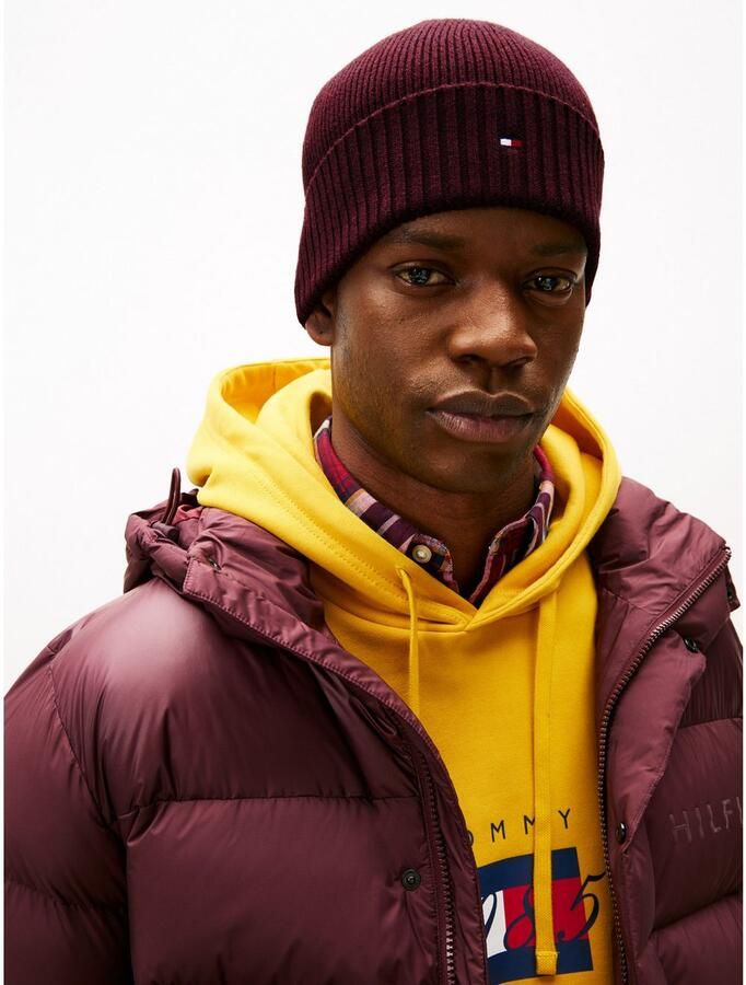 Tommy Hilfiger Gebreide muts TH FLAG PIMA COTTON BEANIE met logoborduurwerk met kasjmier aandeel Unisex