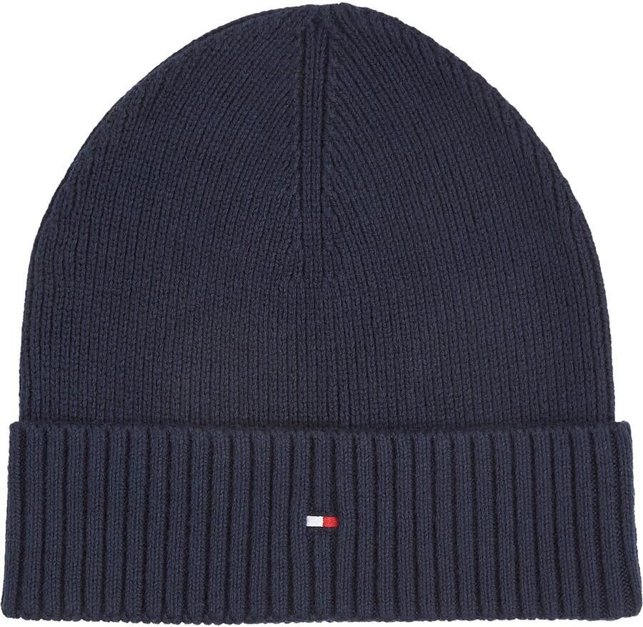 Tommy Hilfiger Gebreide muts TH FLAG PIMA COTTON BEANIE met logoborduurwerk met kasjmier aandeel Unisex