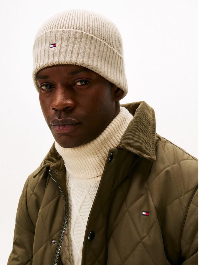 Tommy Hilfiger Gebreide muts TH FLAG PIMA COTTON BEANIE met logoborduurwerk met kasjmier aandeel Unisex