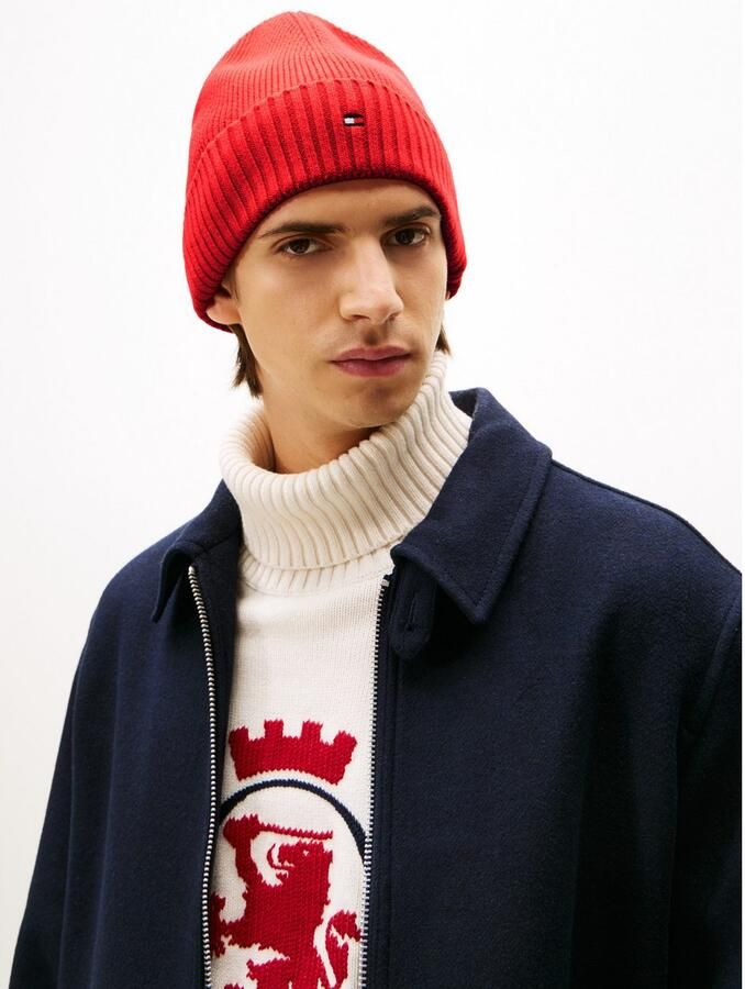 Tommy Hilfiger Gebreide muts TH FLAG PIMA COTTON BEANIE met logoborduurwerk met kasjmier aandeel Unisex