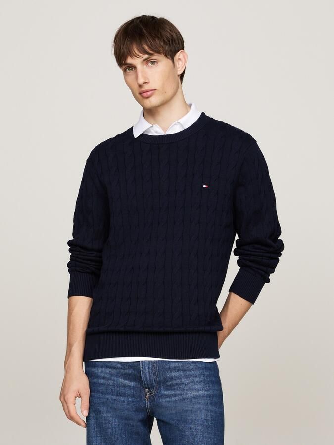 Tommy Hilfiger Gebreide trui CLASSIC CABLE CREW NECK met structuurbreisel en vlaglabel - Foto 4
