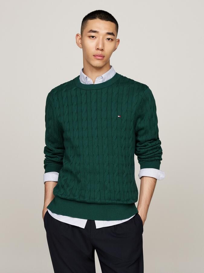 Tommy Hilfiger Gebreide trui CLASSIC CABLE CREW NECK met structuurbreisel en vlaglabel - Foto 5