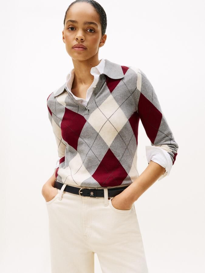 Tommy Hilfiger Gebreide trui CO ARGYLE POLO-NK SWEATER - Foto 5