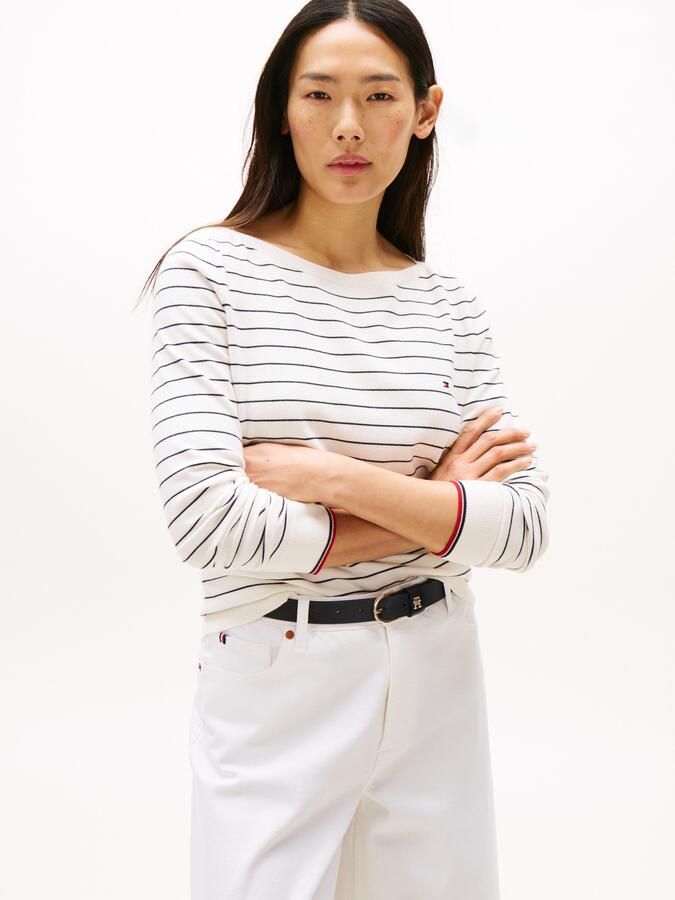 Tommy Hilfiger Gebreide trui CO JERSEY STITCH BOAT-NK SWEATER met -merklabel op de mouw - Foto 4