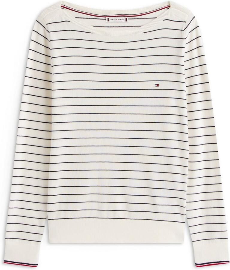 Tommy Hilfiger Gebreide trui CO JERSEY STITCH BOAT-NK SWEATER met -merklabel op de mouw
