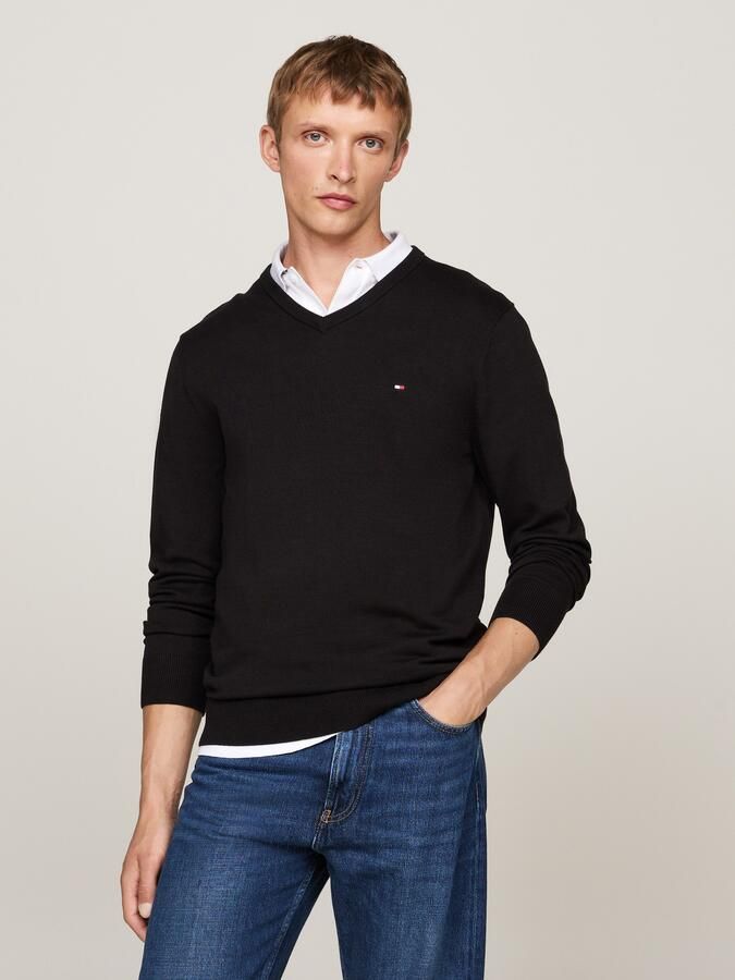 Tommy Hilfiger Gebreide trui ESSENTIAL COTTON V NECK met V-hals en borduursel - Foto 18