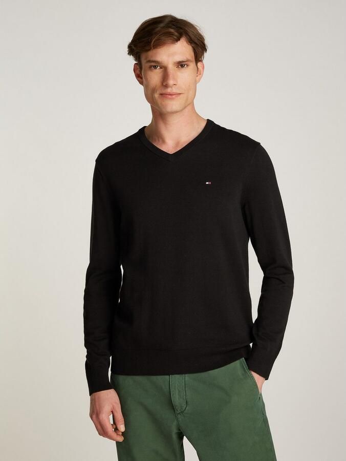 Tommy Hilfiger Gebreide trui ESSENTIAL COTTON V NECK met V-hals en borduursel - Foto 8