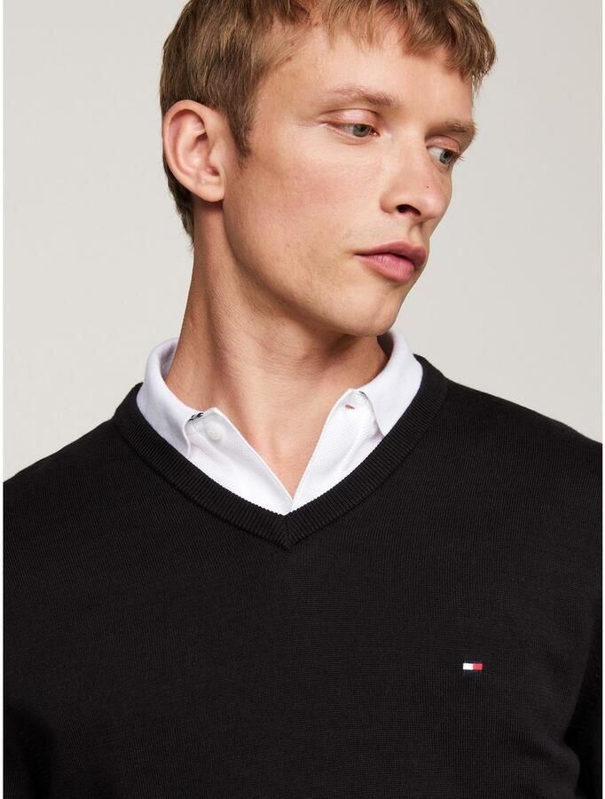 Tommy Hilfiger Gebreide trui ESSENTIAL COTTON V NECK met V-hals en borduursel - Foto 4