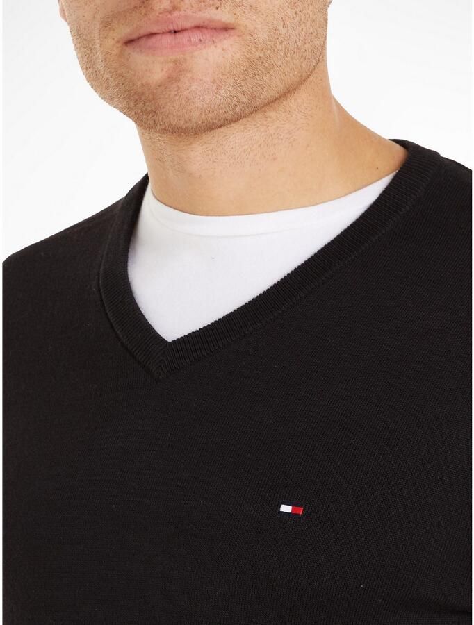 Tommy Hilfiger Gebreide trui ESSENTIAL COTTON V NECK met V-hals en borduursel - Foto 5
