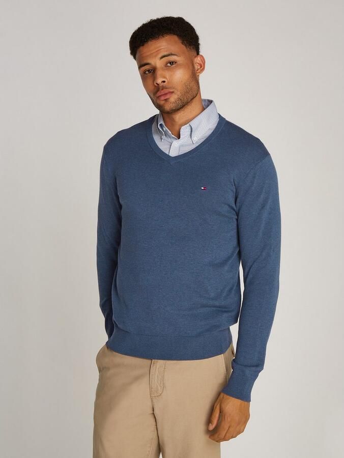Tommy Hilfiger Gebreide trui ESSENTIAL COTTON V NECK met V-hals en borduursel - Foto 7
