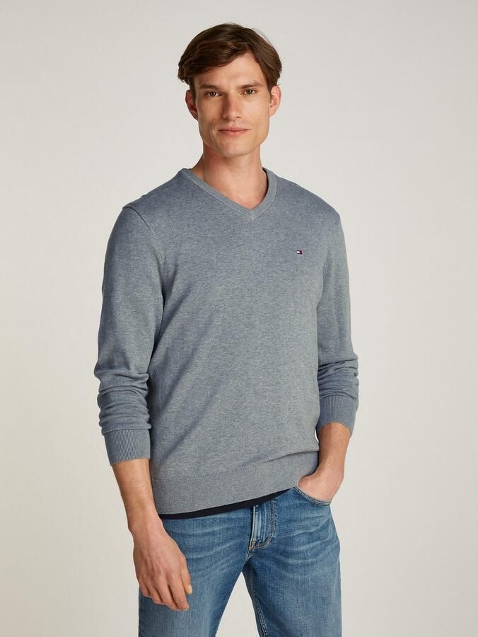 Tommy Hilfiger Gebreide trui ESSENTIAL COTTON V NECK met V-hals en borduursel - Foto 6