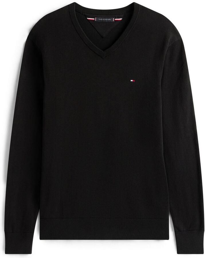 Tommy Hilfiger Gebreide trui ESSENTIAL COTTON V NECK met V-hals en borduursel