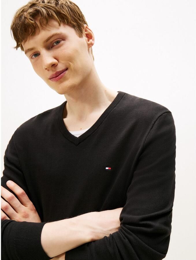 Tommy Hilfiger Gebreide trui ESSENTIAL COTTON V NECK met V-hals en borduursel - Foto 7