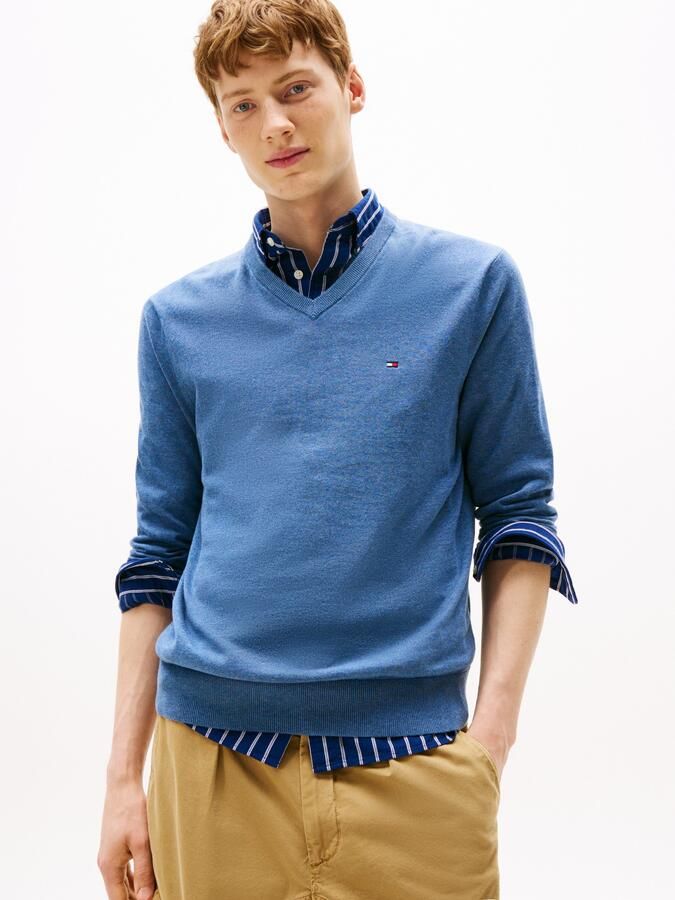 Tommy Hilfiger Gebreide trui ESSENTIAL COTTON V NECK met V-hals en borduursel - Foto 5