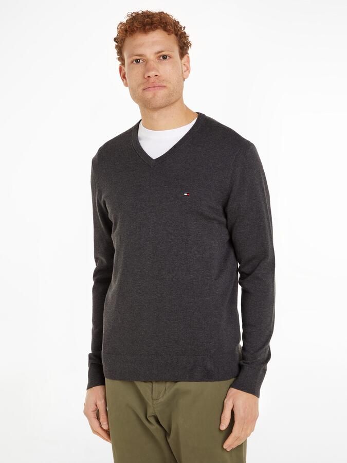 Tommy Hilfiger Gebreide trui ESSENTIAL COTTON V NECK met V-hals en borduursel - Foto 5