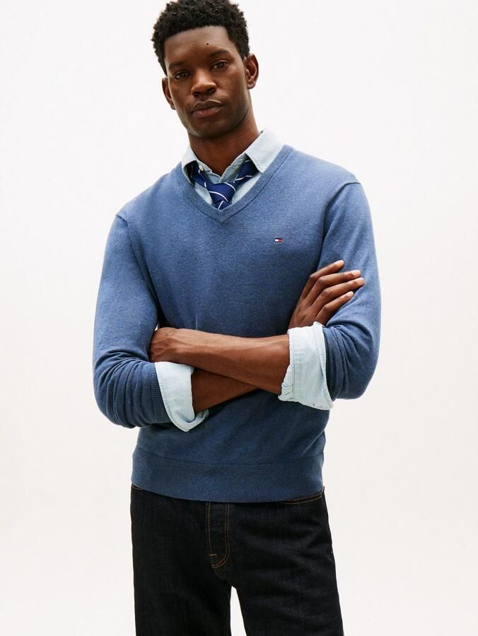 Tommy Hilfiger Gebreide trui ESSENTIAL COTTON V NECK met V-hals en borduursel - Foto 14