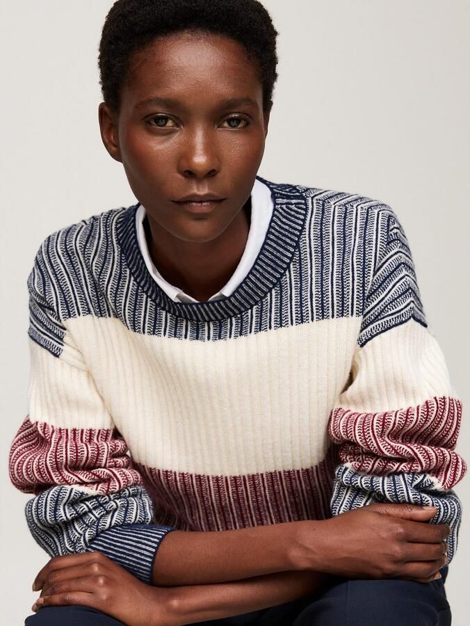 Tommy Hilfiger Gebreide trui GLOBAL STP ALL OVER SWEATER met global stripe (Global Serie TH VROUWEN) - Foto 8
