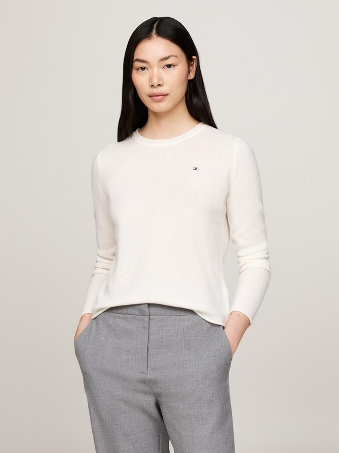 Tommy Hilfiger Gebreide trui SOFT WOOL C-NK SWEATER met logoborduring van 100% wol - Foto 5