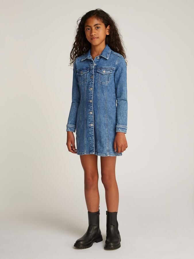 Tommy Hilfiger Jeans jurk DENIM DRESS LS met borstzakken in blauwe wassing - Foto 4