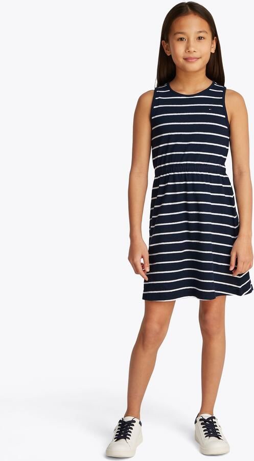 Tommy Hilfiger Jerseyjurk LINEN JERSEY DRESS SLVLS met strepenpatroon met logo-borduursel - Foto 4
