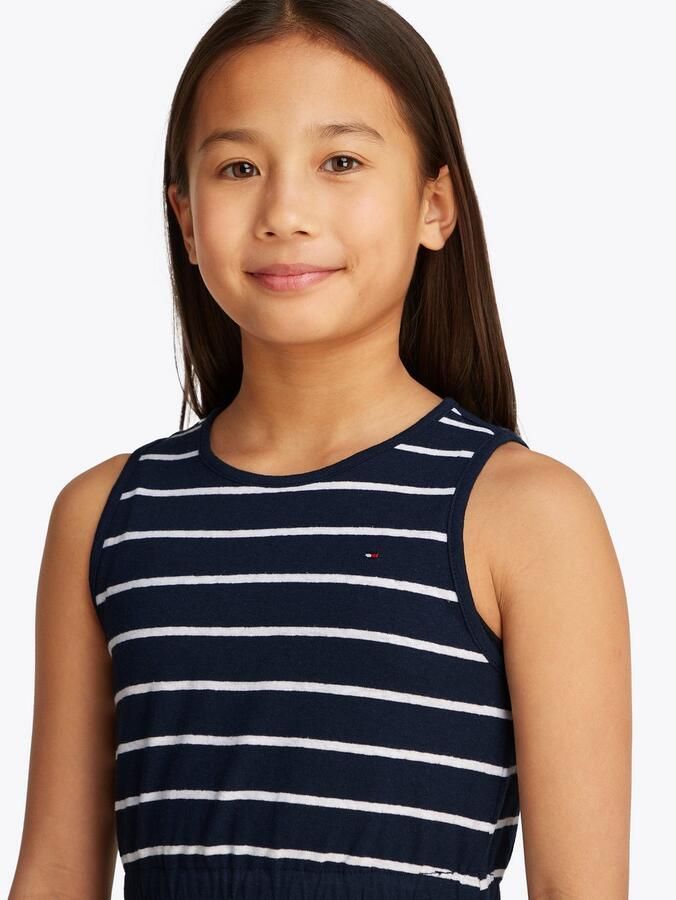 Tommy Hilfiger Jerseyjurk LINEN JERSEY DRESS SLVLS met strepenpatroon met logo-borduursel