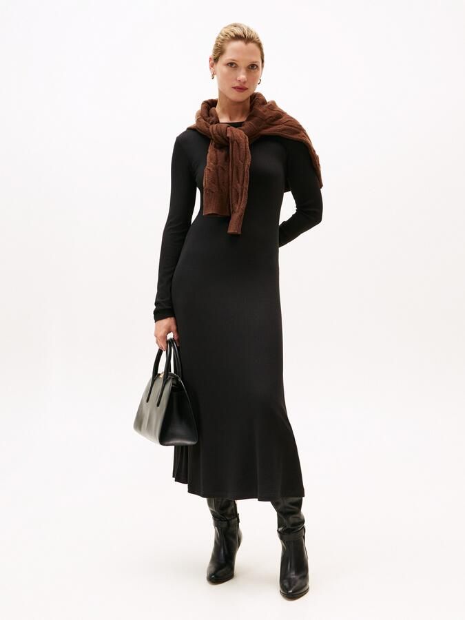 Tommy Hilfiger Jurk in a-lijn 5X2 rib flare midi jurk LS in geribbelde structuur en met uitlopende vorm - Foto 5