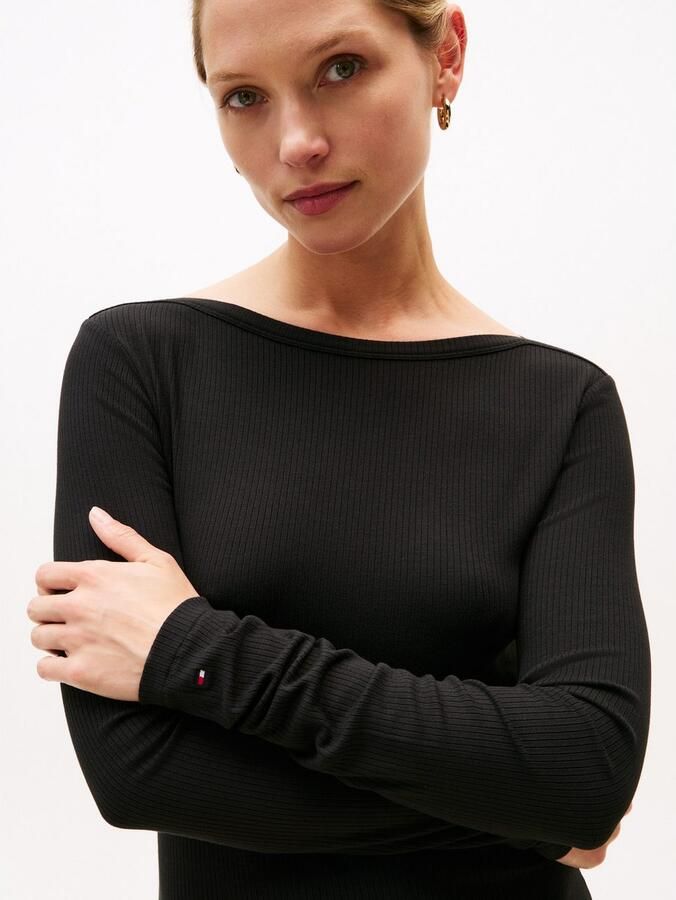 Tommy Hilfiger Jurk in a-lijn 5X2 rib flare midi jurk LS in geribbelde structuur en met uitlopende vorm - Foto 2