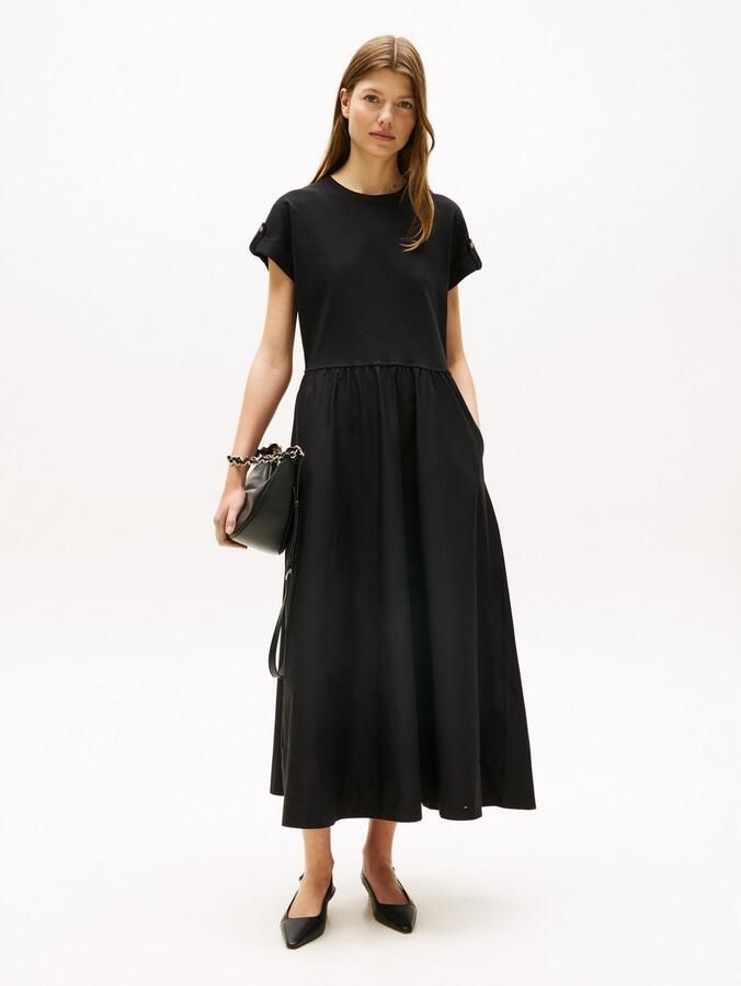 Tommy Hilfiger Fit-and-flare midi jurk met goudkleurige knopen - Foto 4