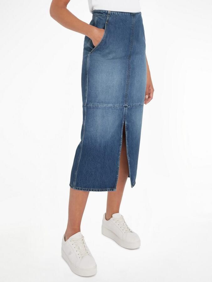 Tommy Hilfiger Kokerrok DNM MIDI SKIRT HW BETH CTD Geweven rok met vlag - Foto 3