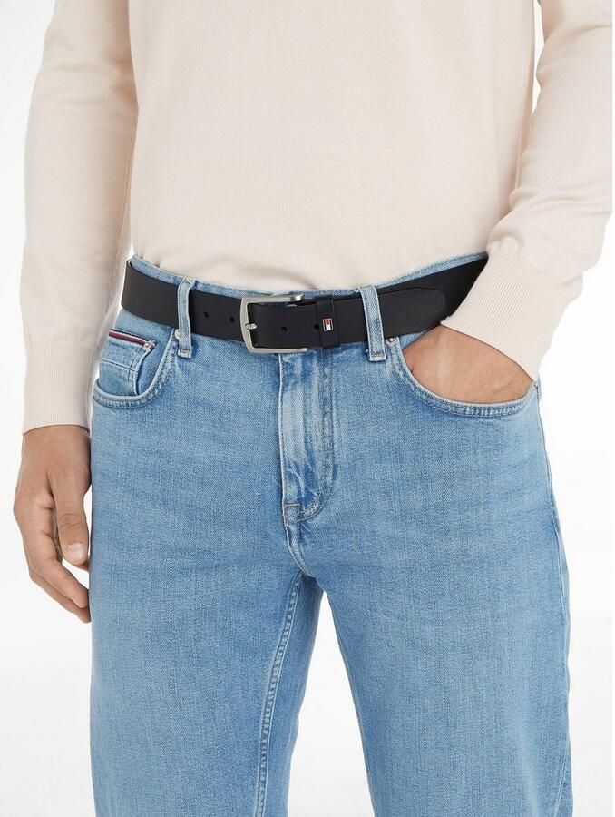 Tommy Hilfiger Leren riem DENTON 3 5 Robuuste leren riem met vlaglabel zilverkleurige gesp verstelbaar
