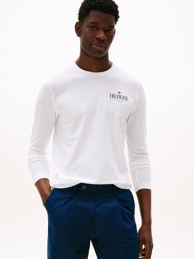 Tommy Hilfiger Longsleeve HILFIGER STACK LS TEE Contrasterende print op de borst - Foto 4